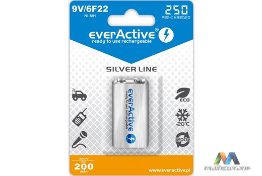everActive Ni-MH 6F22 9V 250 mAh Silver Line Baterija