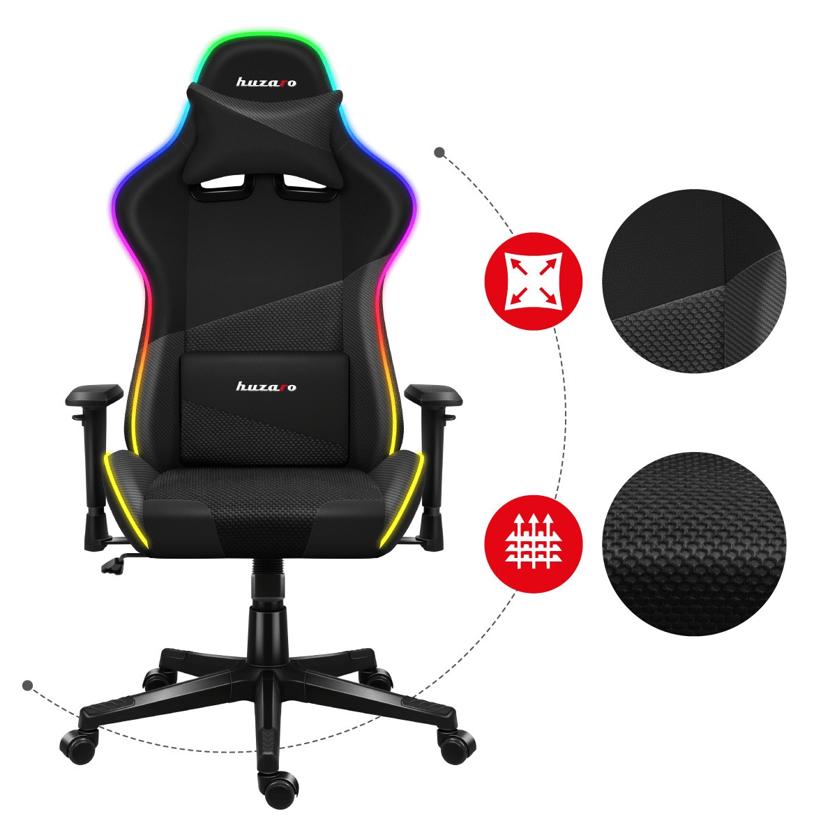 HUZARO FORCE 6.2 BLACK RGB gaming stolica 