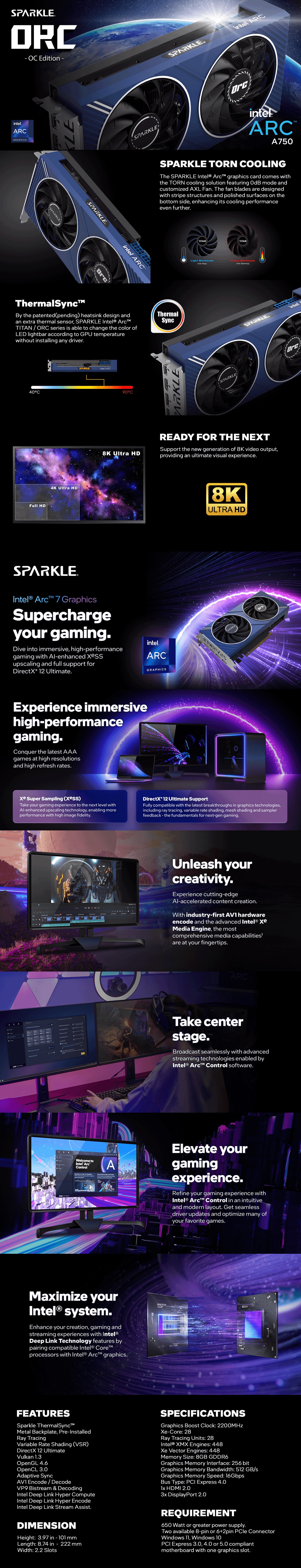 SPARKLE Intel Arc A750 ORC OC 8GB grafička kartica