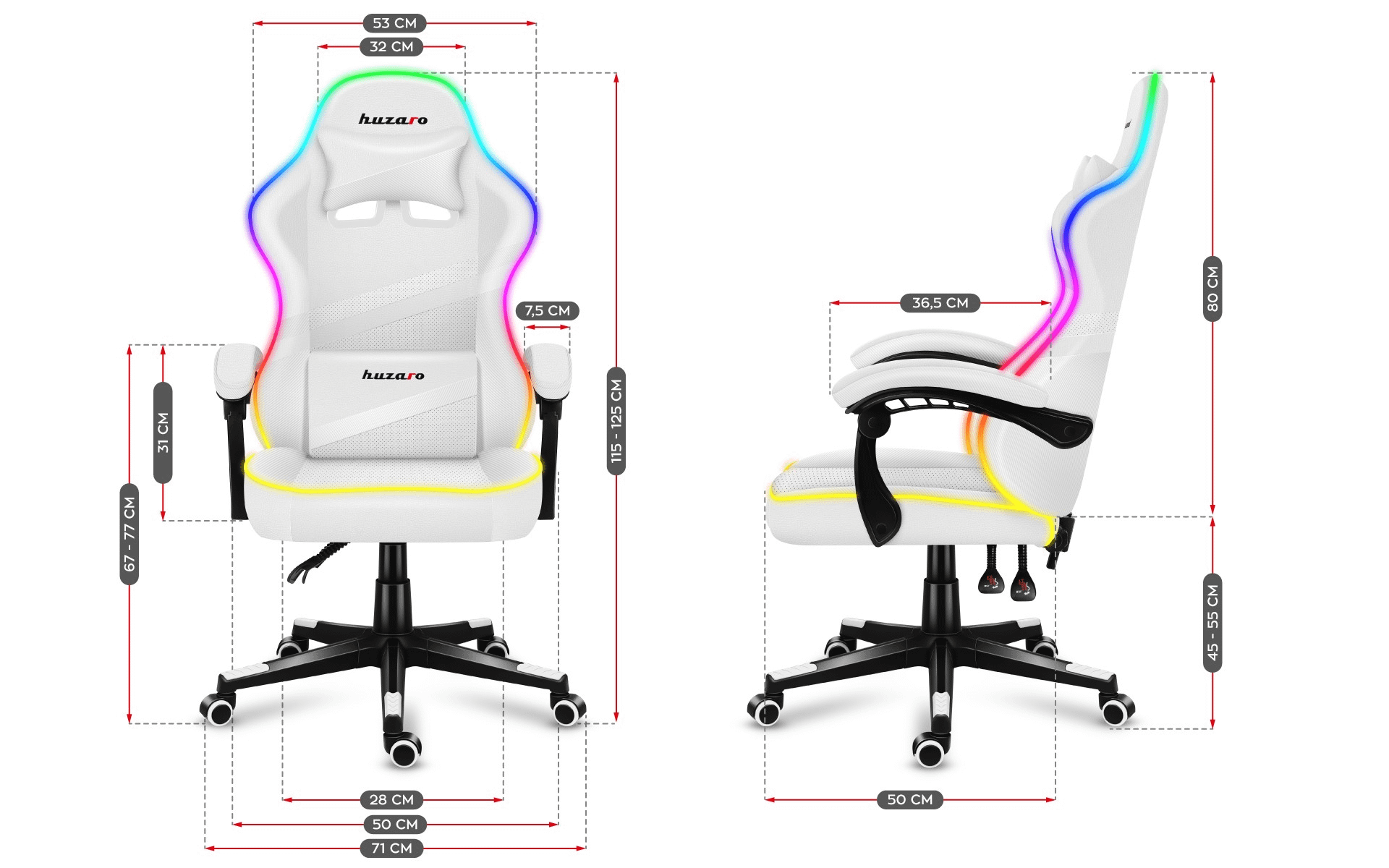 Huzaro Force 4.4 RGB White gaming stolica