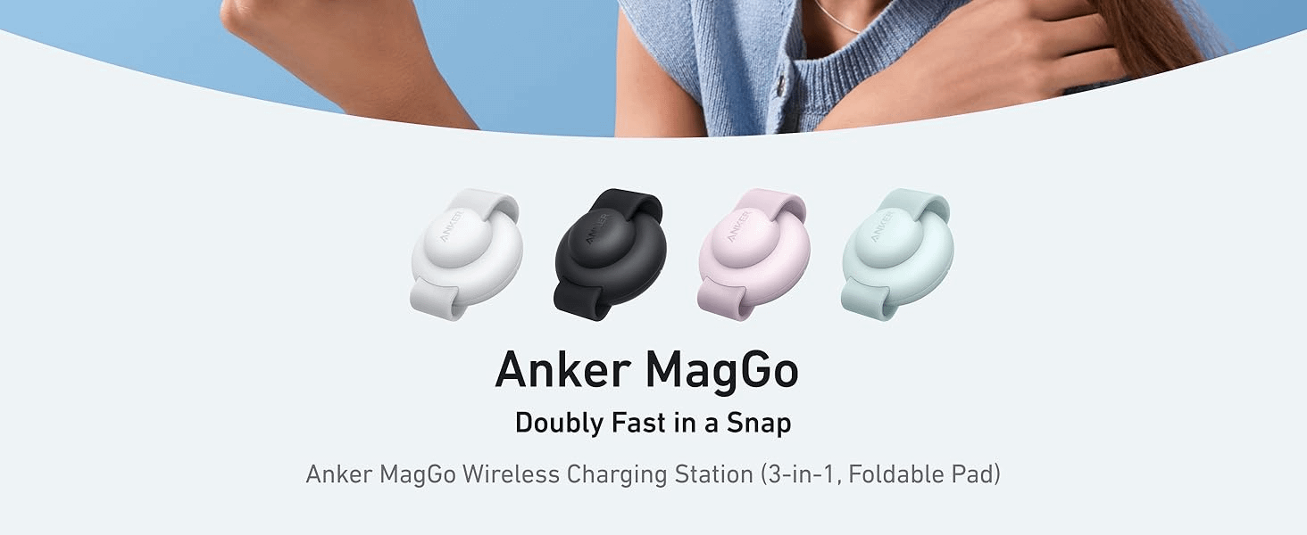 ANKER MagGo Pink bežični 3-u-1 sklopivi punjač