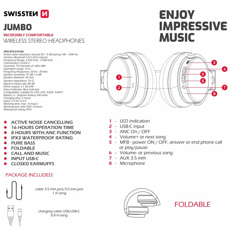 SWISSTEN Jumbo ANC (Black)