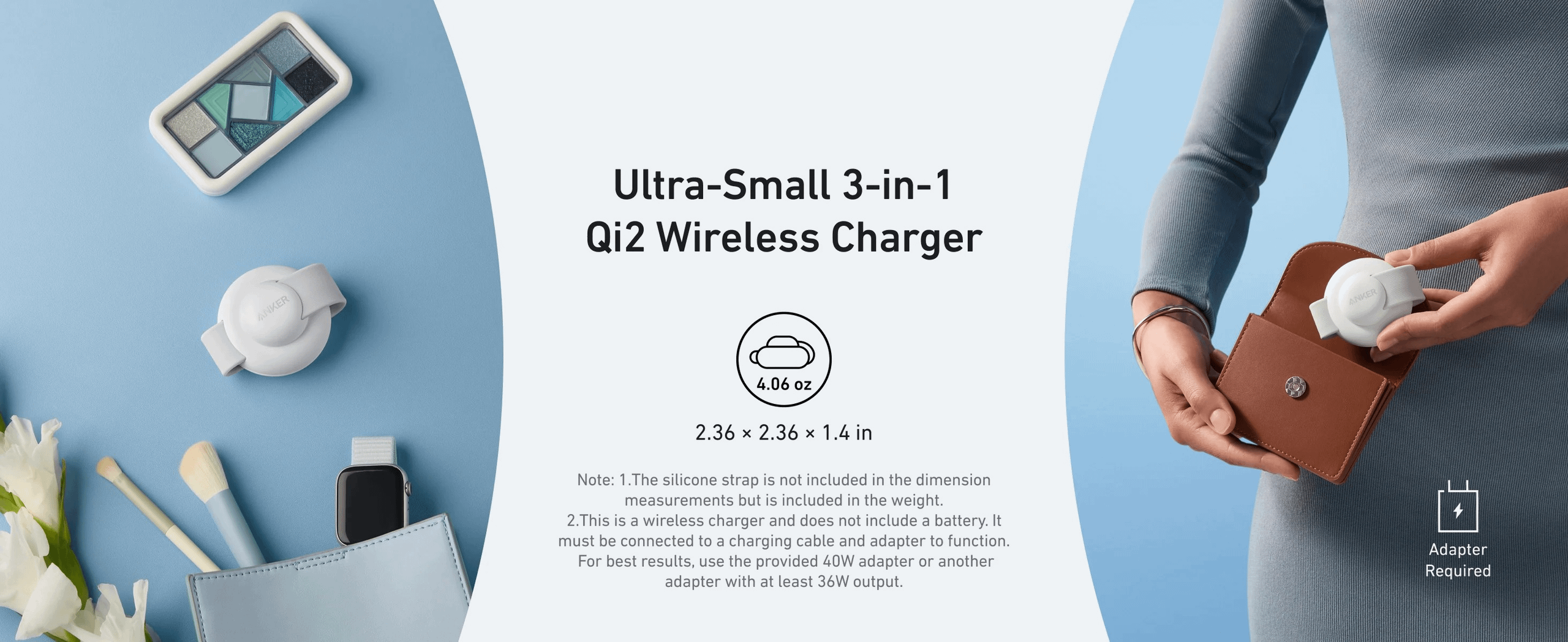 ANKER MagGo Pink bežični 3-u-1 sklopivi punjač