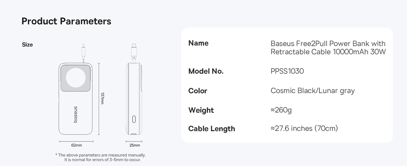 Baseus Free2Pull 10000mAh Grey Power Bank